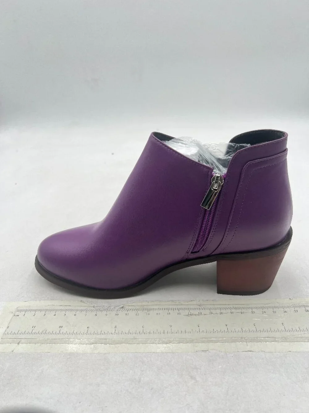 Purple Women Round Toe Ankle Boots Chunky Low Heel Side Zippers Chelsea Booties